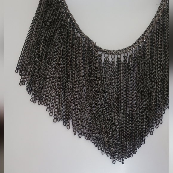 Vintage Black Fringe Drop Chain Steampunk Statement Art Deco Necklace - Picture 2 of 4